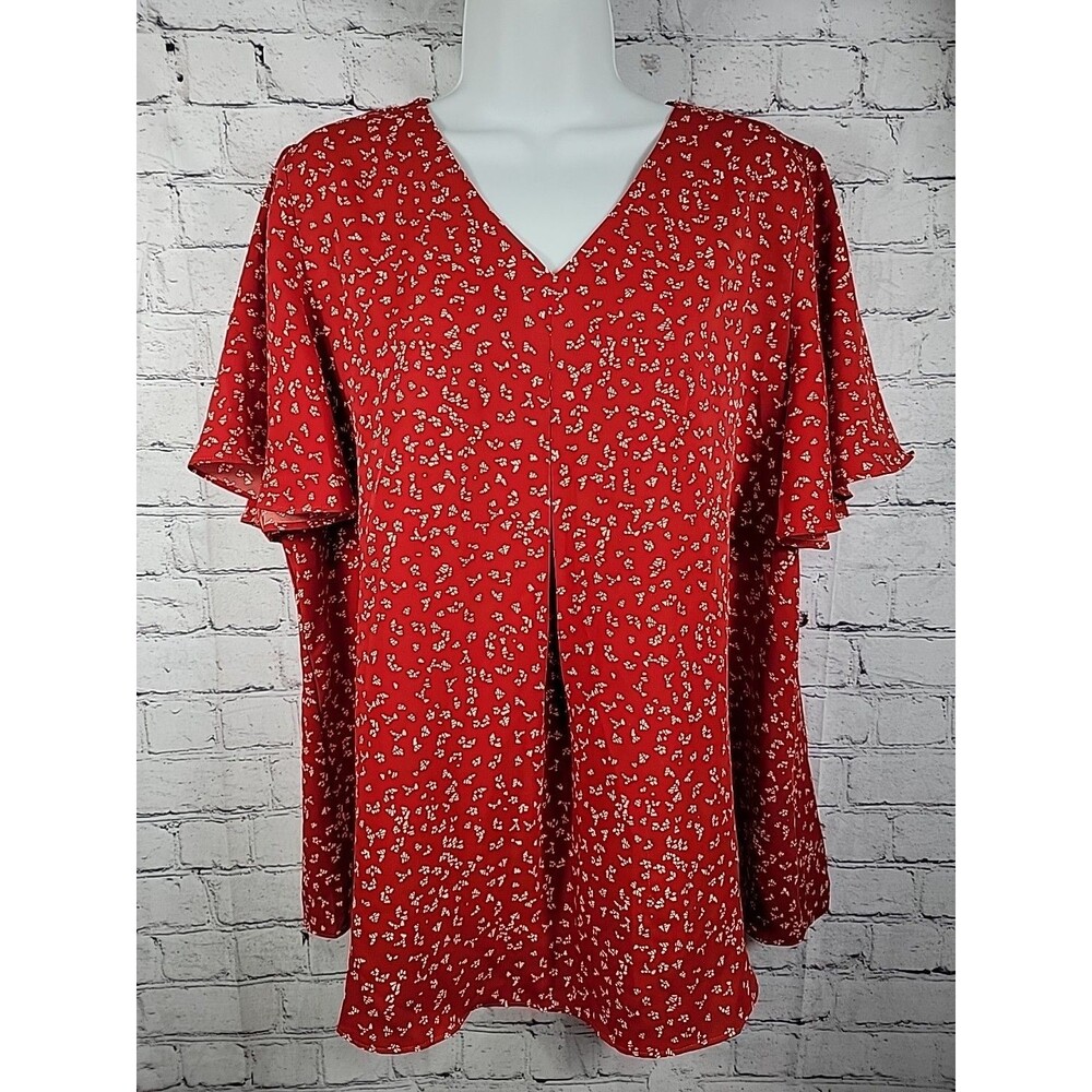 Womens Anyally Printed Blouse Size XL Rust Orange And White